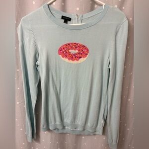 Talbots Light Blue Donut Graphic Long Sleeve Sweater